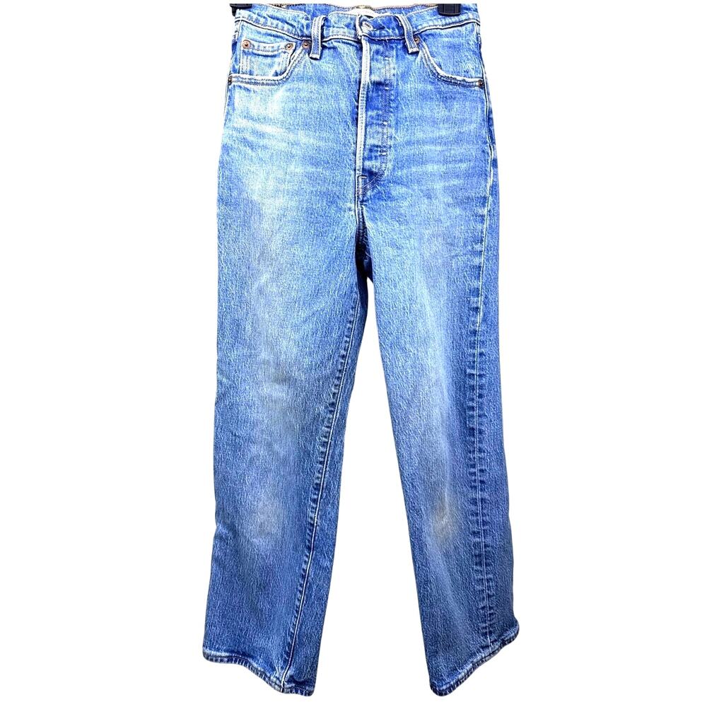 Levi's Ribcage Straight Jeans 26 High Rise Button Fly Light Wash Denim